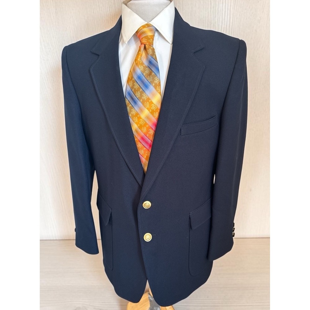 VTG Sears Perma-Prest Classic Collection Blue Blazer Sz 44S Gold Buttons Jacket